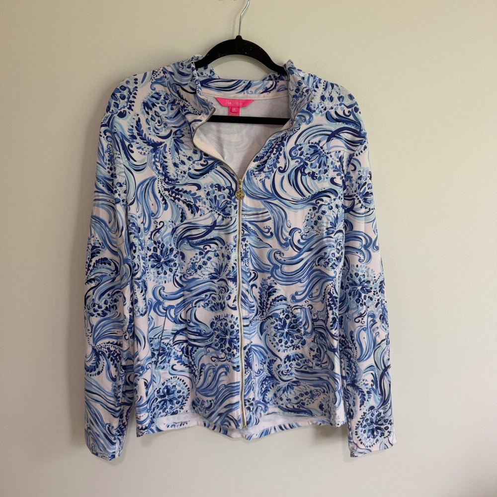 Lilly Pulitzer XXL Women Blue White Sail Away Full Zip Jacket